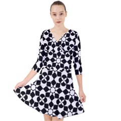 Mosaic Floral Repeat Pattern Quarter Sleeve Front Wrap Dress by Ravend