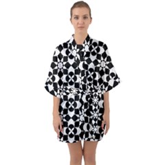 Mosaic Floral Repeat Pattern Half Sleeve Satin Kimono  by Ravend