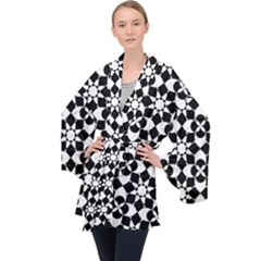 Mosaic Floral Repeat Pattern Long Sleeve Velvet Kimono  by Ravend