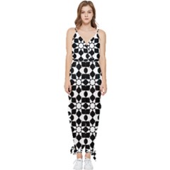 Mosaic Floral Repeat Pattern Sleeveless Tie Ankle Chiffon Jumpsuit by Ravend