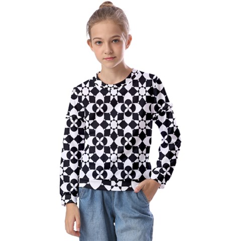 Mosaic Floral Repeat Pattern Kids  Long Sleeve T-shirt With Frill  by Ravend