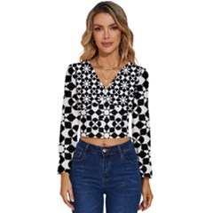 Mosaic Floral Repeat Pattern Long Sleeve V-neck Top by Ravend