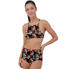 Graphic Pattern Rubiks Cube Cubes Halter Tankini Set by Ravend