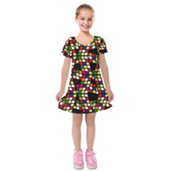 Graphic Pattern Rubiks Cube Cubes Kids  Short Sleeve Velvet Dress by Ravend