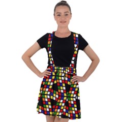 Graphic Pattern Rubiks Cube Cubes Velvet Suspender Skater Skirt by Ravend