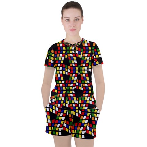 Graphic Pattern Rubiks Cube Cubes Women s T-shirt And Shorts Set by Ravend