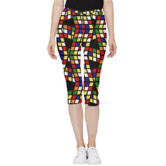 Graphic Pattern Rubiks Cube Cubes Inside Out Lightweight Velour Capri Leggings 