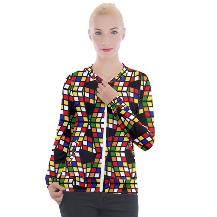 Graphic Pattern Rubiks Cube Cubes Casual Zip Up Jacket