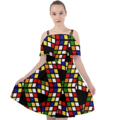 Graphic Pattern Rubiks Cube Cubes Cut Out Shoulders Chiffon Dress by Ravend