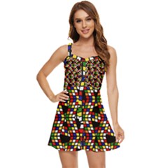 Graphic Pattern Rubiks Cube Cubes Ruffle Edge Bra Cup Chiffon Mini Dress by Ravend