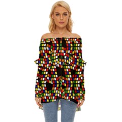 Graphic Pattern Rubiks Cube Cubes Off Shoulder Chiffon Pocket Shirt by Ravend