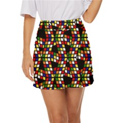 Graphic Pattern Rubiks Cube Cubes Mini Front Wrap Skirt by Ravend