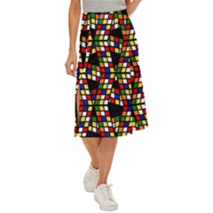 Graphic Pattern Rubiks Cube Cubes Midi Panel Skirt by Ravend