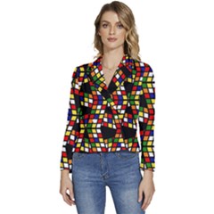 Graphic Pattern Rubiks Cube Cubes Women s Long Sleeve Revers Collar Cropped Jacket by Ravend