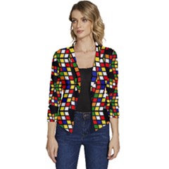 Graphic Pattern Rubiks Cube Cubes Women s Casual 3/4 Sleeve Spring Jacket by Ravend