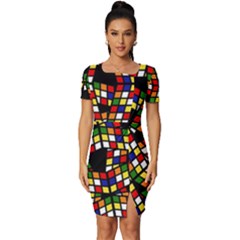 Graphic Pattern Rubiks Cube Cubes Fitted Knot Split End Bodycon Dress by Ravend