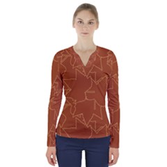 Autumn Leaves Repeat Pattern V-neck Long Sleeve Top by Ravend