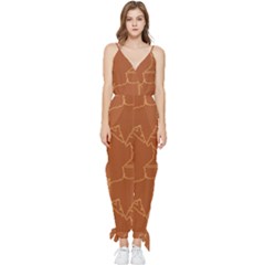 Autumn Leaves Repeat Pattern Sleeveless Tie Ankle Chiffon Jumpsuit by Ravend