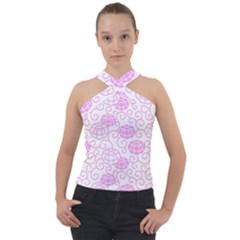 Peony Asia Spring Flowers Natural Cross Neck Velour Top by Ravend