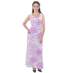 Peony Asia Spring Flowers Natural Sleeveless Velour Maxi Dress by Ravend