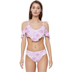 Peony Asia Spring Flowers Natural Ruffle Edge Tie Up Bikini Set	 by Ravend