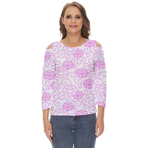 Peony Asia Spring Flowers Natural Cut Out Wide Sleeve Top by Ravend