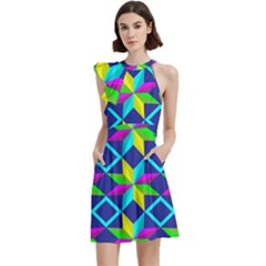 Pattern Star Abstract Background Cocktail Party Halter Sleeveless Dress With Pockets by Ravend