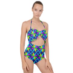 Pattern Star Abstract Background Scallop Top Cut Out Swimsuit by Ravend