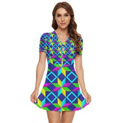 Pattern Star Abstract Background V-neck High Waist Chiffon Mini Dress by Ravend