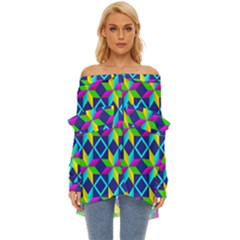 Pattern Star Abstract Background Off Shoulder Chiffon Pocket Shirt by Ravend