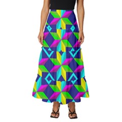 Pattern Star Abstract Background Tiered Ruffle Maxi Skirt by Ravend