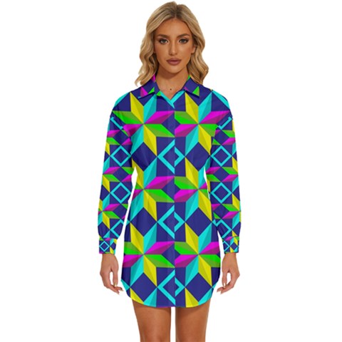 Pattern Star Abstract Background Womens Long Sleeve Shirt Dress by Ravend