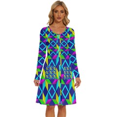 Pattern Star Abstract Background Long Sleeve Dress With Pocket by Ravend