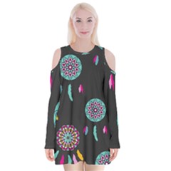 Dreamcatcher Seamless American Velvet Long Sleeve Shoulder Cutout Dress by Ravend