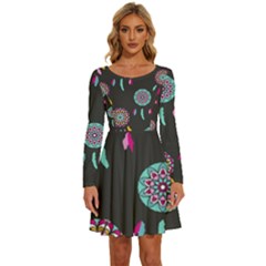 Dreamcatcher Seamless American Long Sleeve Wide Neck Velvet Dress by Ravend