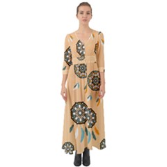 Dreamcatcher Pattern Pen Background Button Up Boho Maxi Dress by Ravend