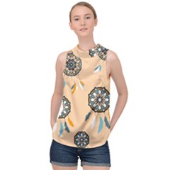 Dreamcatcher Pattern Pen Background High Neck Satin Top by Ravend