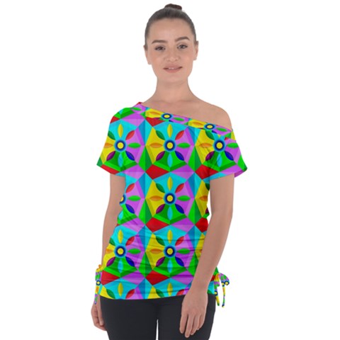 Star Texture Template Design Off Shoulder Tie-up T-shirt by Ravend