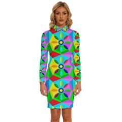 Star Texture Template Design Long Sleeve Shirt Collar Bodycon Dress by Ravend