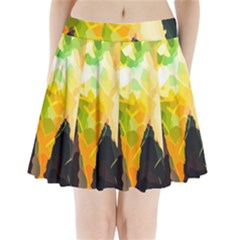 Forest Trees Nature Wood Green Pleated Mini Skirt by Ravend