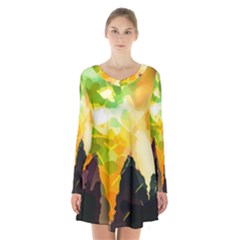 Forest Trees Nature Wood Green Long Sleeve Velvet V-neck Dress by Ravend