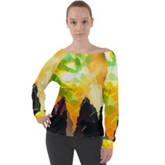 Forest Trees Nature Wood Green Off Shoulder Long Sleeve Velour Top by Ravend