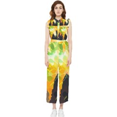 Forest Trees Nature Wood Green Women s Frill Top Chiffon Jumpsuit by Ravend