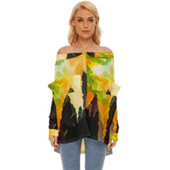 Forest Trees Nature Wood Green Off Shoulder Chiffon Pocket Shirt by Ravend