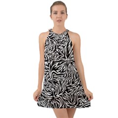 Flames Fire Pattern Digital Art Halter Tie Back Chiffon Dress by Ravend