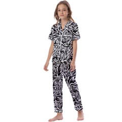 Flames Fire Pattern Digital Art Kids  Satin Short Sleeve Pajamas Set by Ravend