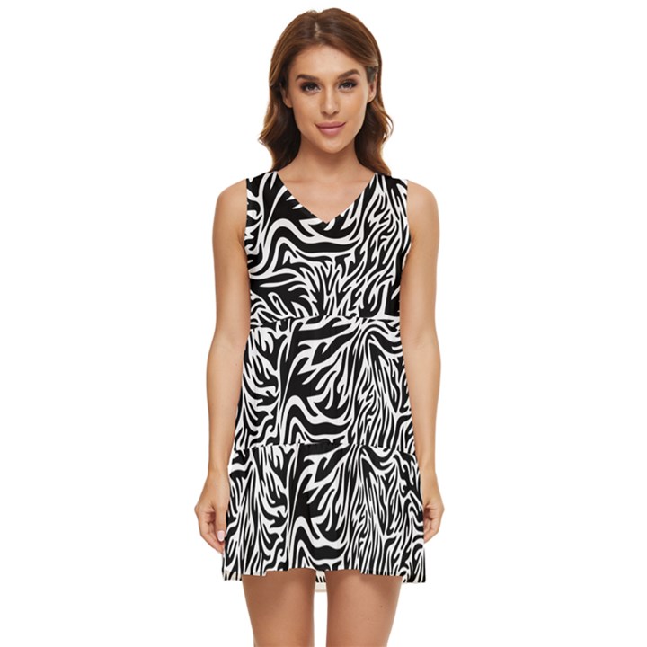 Flames Fire Pattern Digital Art Tiered Sleeveless Mini Dress