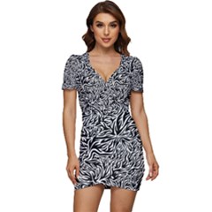 Flames Fire Pattern Digital Art Low Cut Cap Sleeve Mini Dress by Ravend