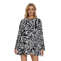 Flames Fire Pattern Digital Art Round Neck Long Sleeve Bohemian Style Chiffon Mini Dress by Ravend