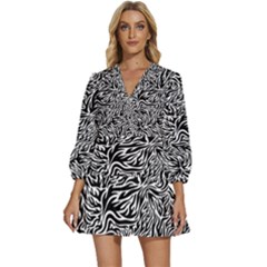 Flames Fire Pattern Digital Art V-neck Placket Mini Dress by Ravend